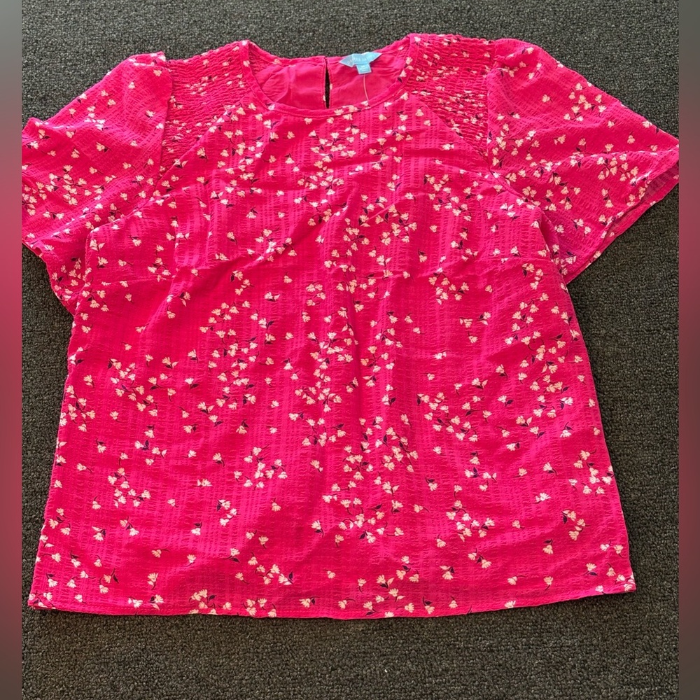 Draper James Hot Pink Floral Short Sleeve Blouse